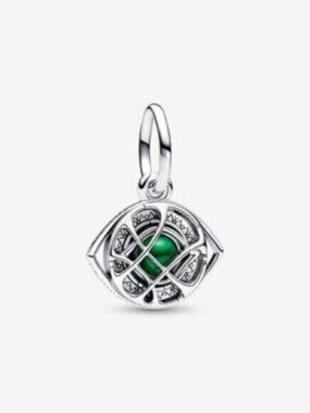 Pandora Silver Charm with Green Stone